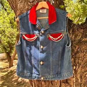 Vintage 90s Elizabeth Collier Unique Velvet And Denim Pearls Details Size L